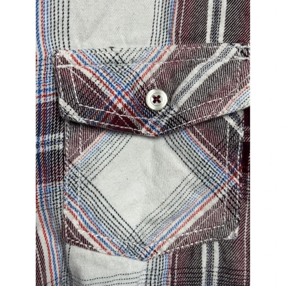Red Camel Boys XL Flannel Button Down Shirt Plaid Burgundy White Blue L/S